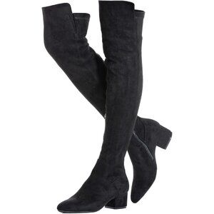 Women's Black High Thigh Low Block Heel Stylish Boots